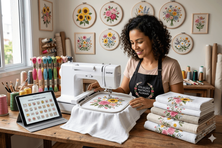 🌸 Matrizes de Bordados Florais: transforme tecidos em Jardins de Luxo e Prosperidade! ✨🧵